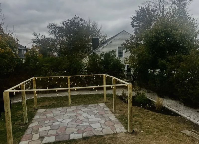 Custom pergola and flagstone patio